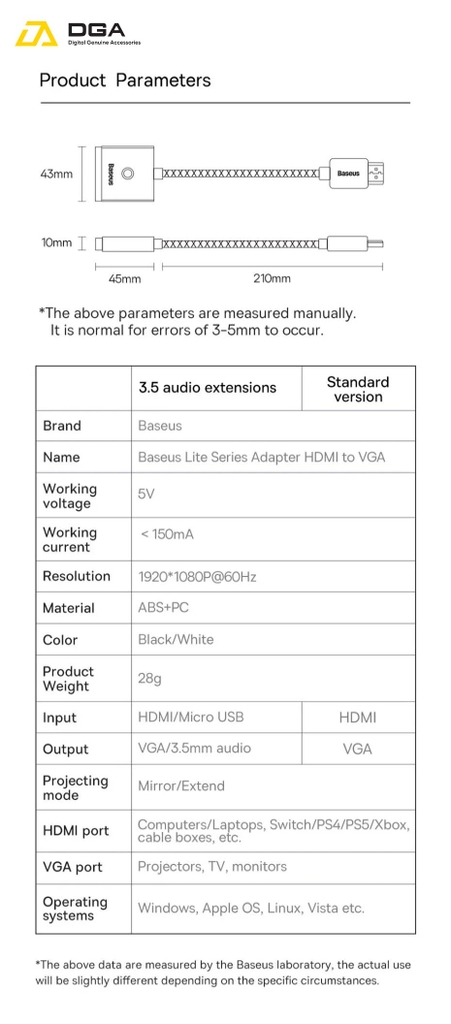 Hub Chuyển Đổi Kết Nối Baseus Lite Series Adapter HDMI to VGA