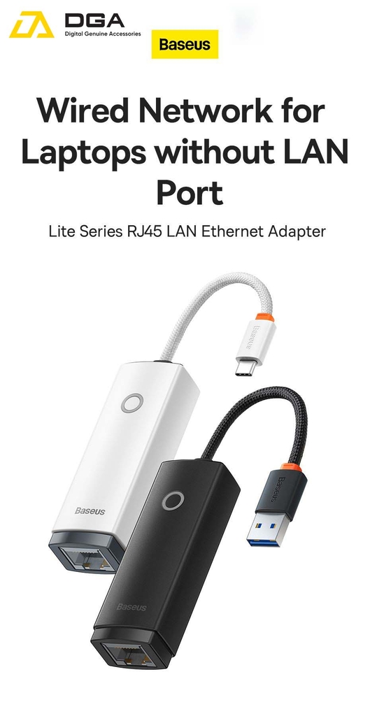 Hub Chuyển Đổi Kết Nối Baseus Lite Series Ethernet Adapter Type C to RJ45 LAN Port