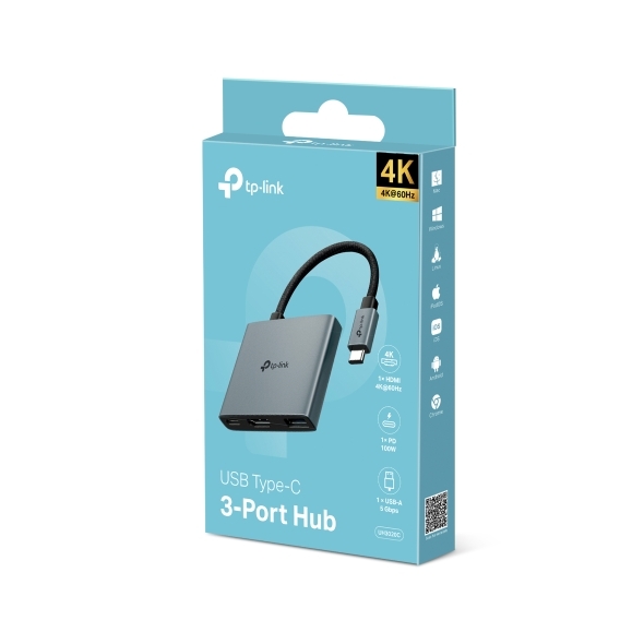 Hub Mở Rộng Đa Năng 3-in-1 TP-LINK UH3020C (Type-C to HDMI4K@60Hz + USB-A 3.0 5Gbps + 1*Type-C PD100W)