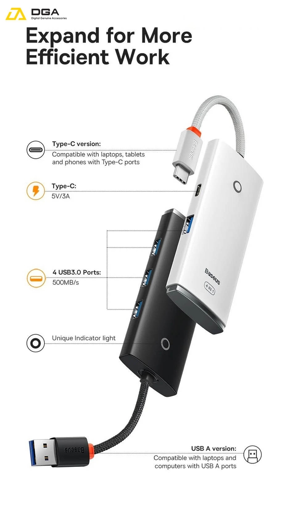 Hub Mở Rộng Chuyển Đổi Kết Nối Type C Sang USB A Baseus Lite Series