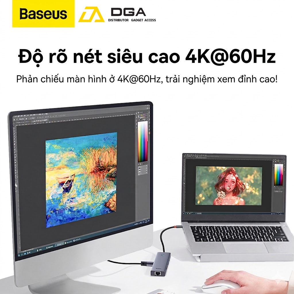 Hub Mở Rộng Kết Nối Đa Năng Baseus Flite Series HUB Docking Station Cho Macbook Laptop Smartphone Stable (Type-C to USB3.0 RJ45 SD/TF HDMI 4K/60Hz PD 100W)
