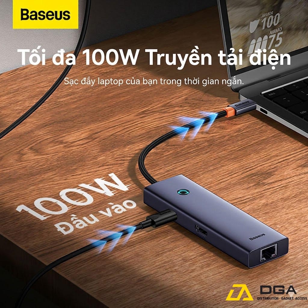 Hub Mở Rộng Kết Nối Đa Năng Baseus Flite Series HUB Docking Station Cho Macbook Laptop Smartphone Stable (Type-C to USB3.0 RJ45 SD/TF HDMI 4K/60Hz PD 100W)