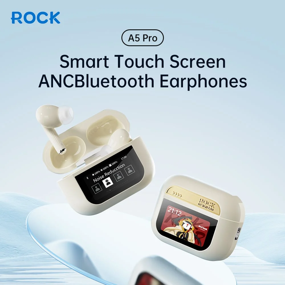 Tai Nghe Không Dây TWS ROCK A5 Pro Smart Touch Screen ANC (Bluetooth v5.4, 5H)