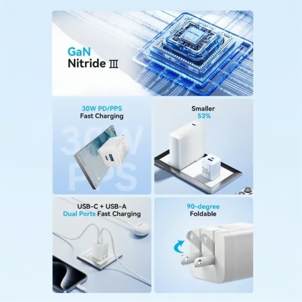 Củ Sạc Nhanh C+A 2 cổng FEQ 30W (GaN Charger)