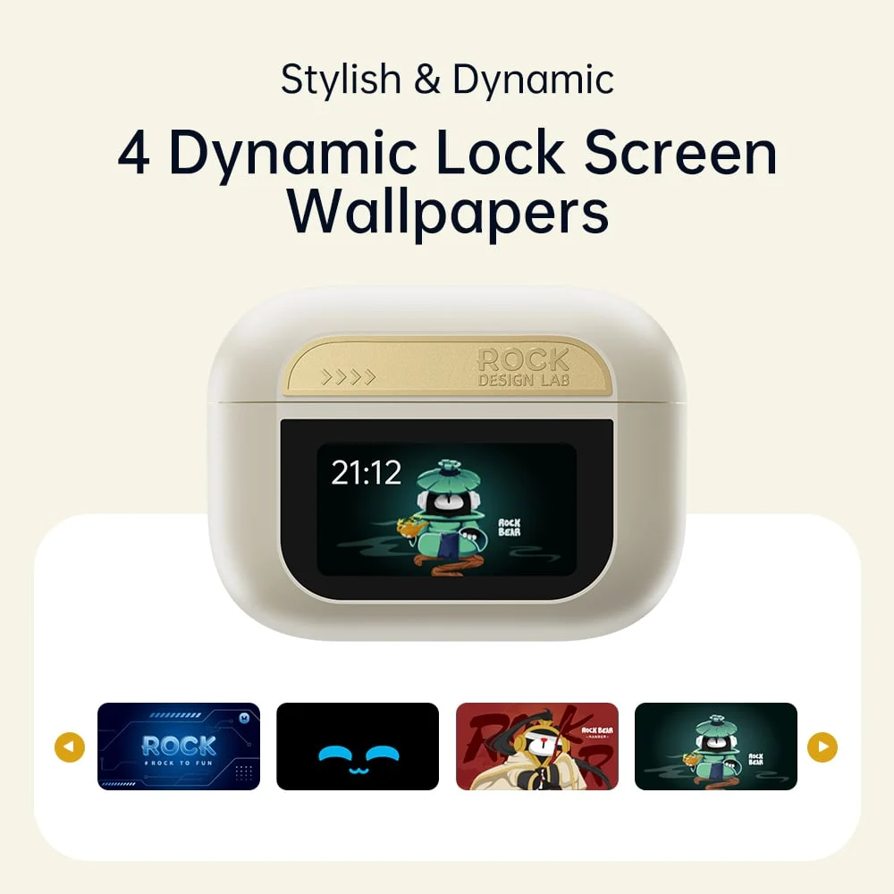 Tai Nghe Không Dây TWS ROCK A5 Pro Smart Touch Screen ANC (Bluetooth v5.4, 5H)