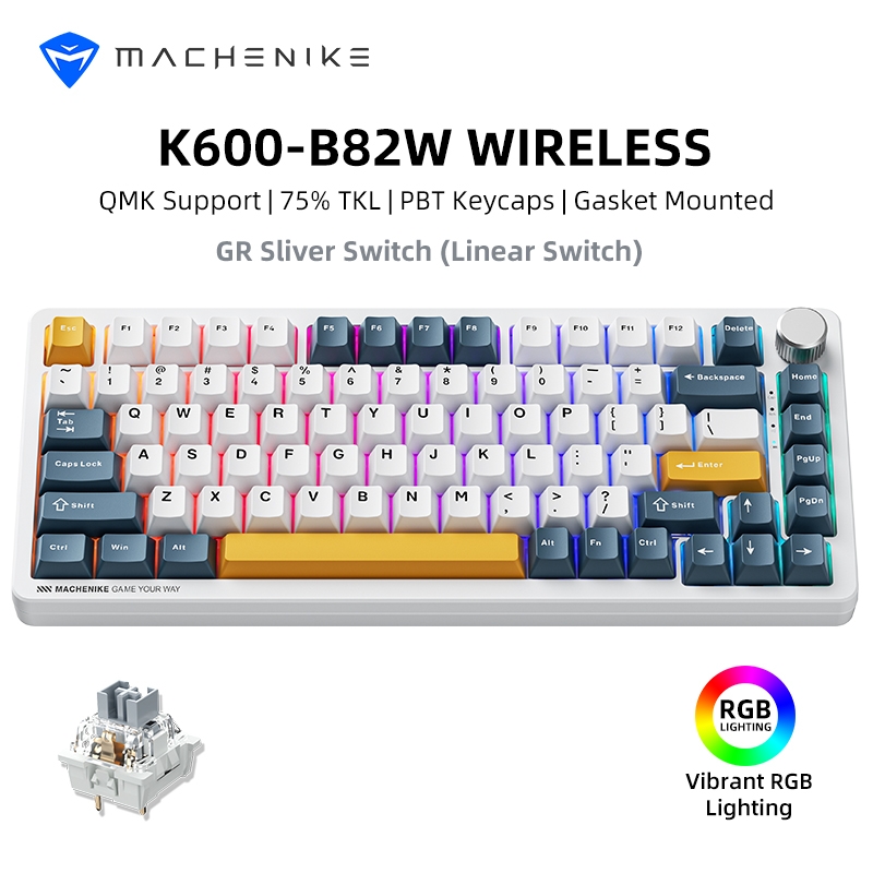 Bàn phím Machenike K600-B82W Tri-mode RGB GR Silver Switch