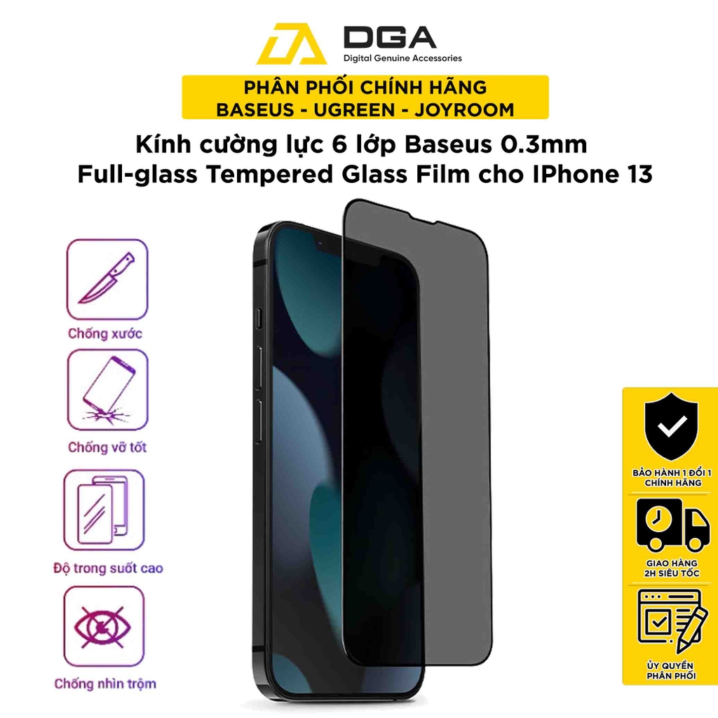 Kính cường lực 6 lớp chống trầy, siêu bền Baseus 0.3mm Full-glass Tempered Glass Film cho IPhone 13 series