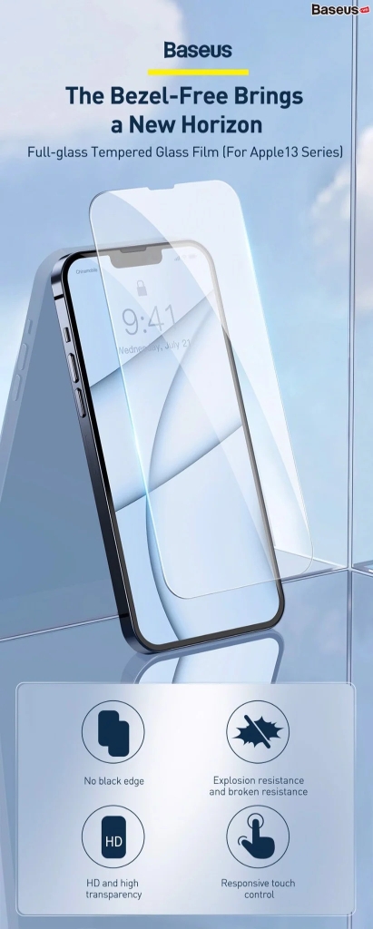 Kính cường lực 6 lớp chống trầy, siêu bền Baseus 0.3mm Full-glass Tempered Glass Film cho IPhone 13 series