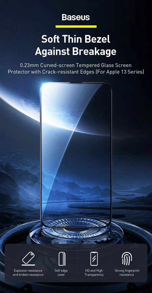 Kính cường lực Baseus 0.23mm curved-screen tempered glass screen protector with crack-resistant edges