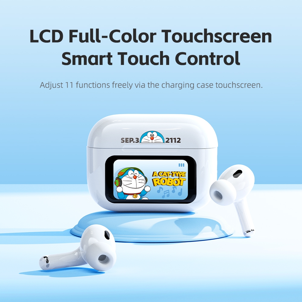 Tai Nghe Bluetooth TWS ROCK Doraemon S1 Smart Touch Screen (Bluetooth v5.4, 16H, LCD Full-Color Touchscreen, 13mm Dynamic Driver, Hi-Fi Audio)