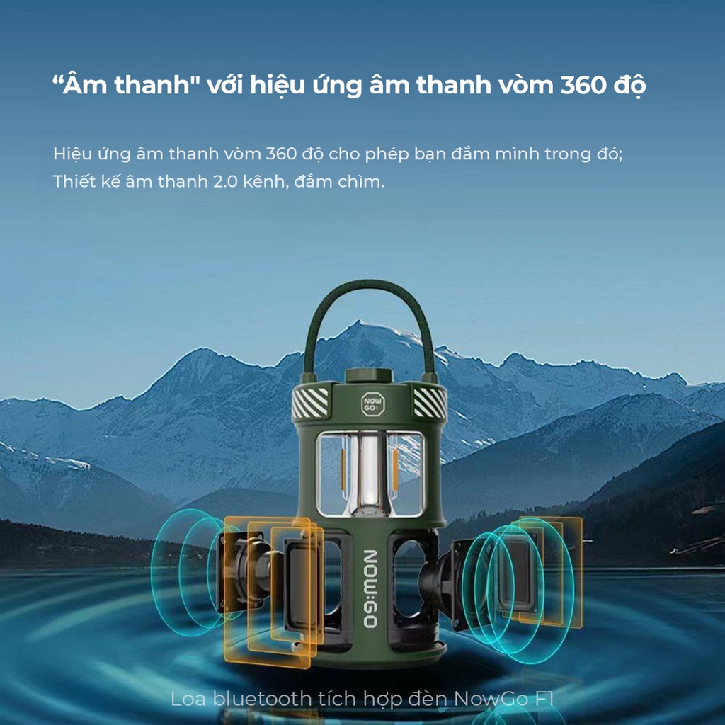 Loa Bluetooth NowGo F1 Camping Lamp Speaker 20W (Bluetooth 5.3, 11H, Loa tích hợp đèn Camping)