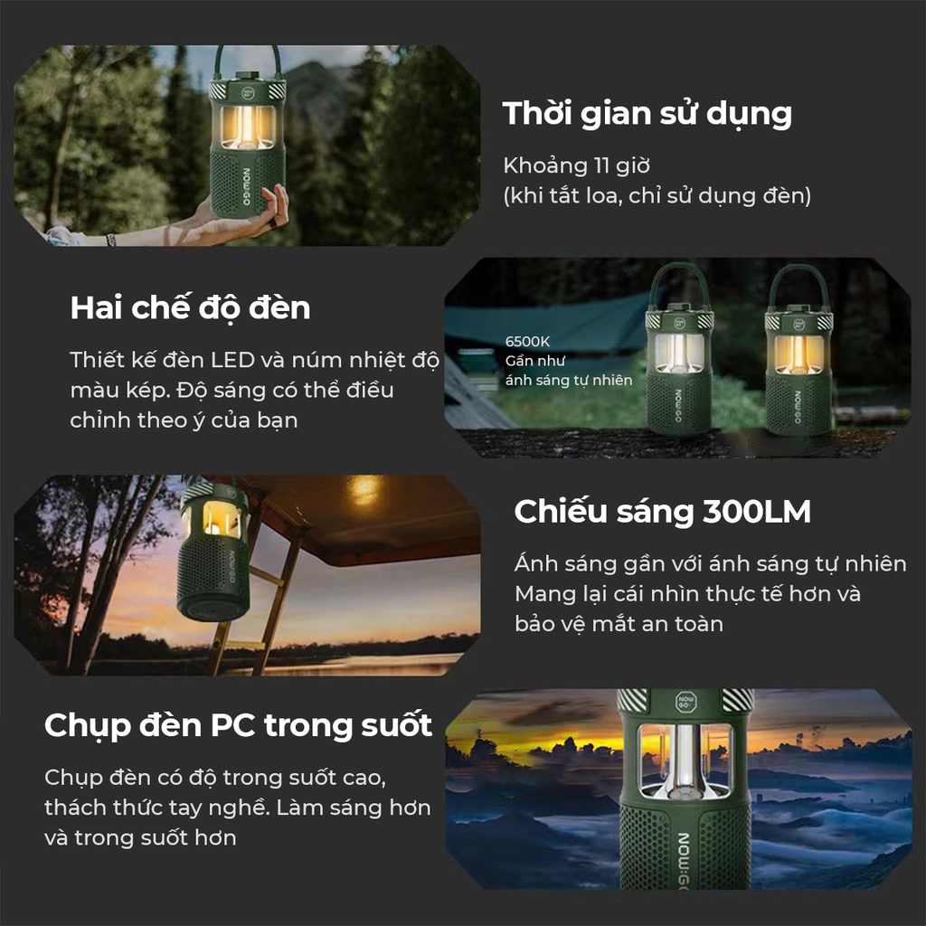 Loa Bluetooth NowGo F1 Camping Lamp Speaker 20W (Bluetooth 5.3, 11H, Loa tích hợp đèn Camping)
