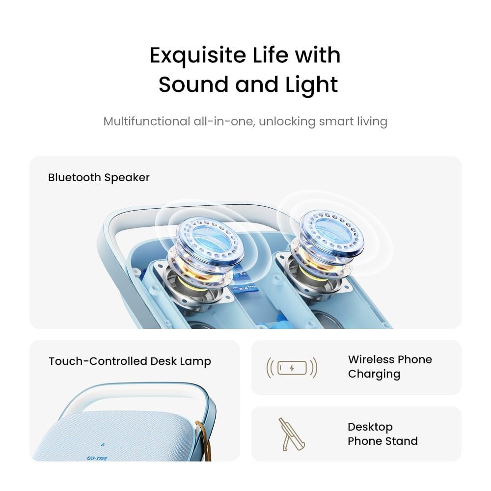 Loa Bluetooth ROCK SPACE Doraemon Starlight Wireless Charging Desk Lamp Speaker (Tích Hợp Đèn Bàn Và Sạc Không Dây, Doraemon Authentic Licensed)