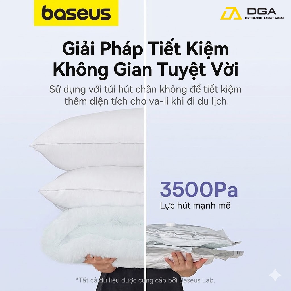 Máy Bơm Hơi Mini Kiêm Hút Chân Không Baseus PocketGo Portable (230L/min, 3500Pa)