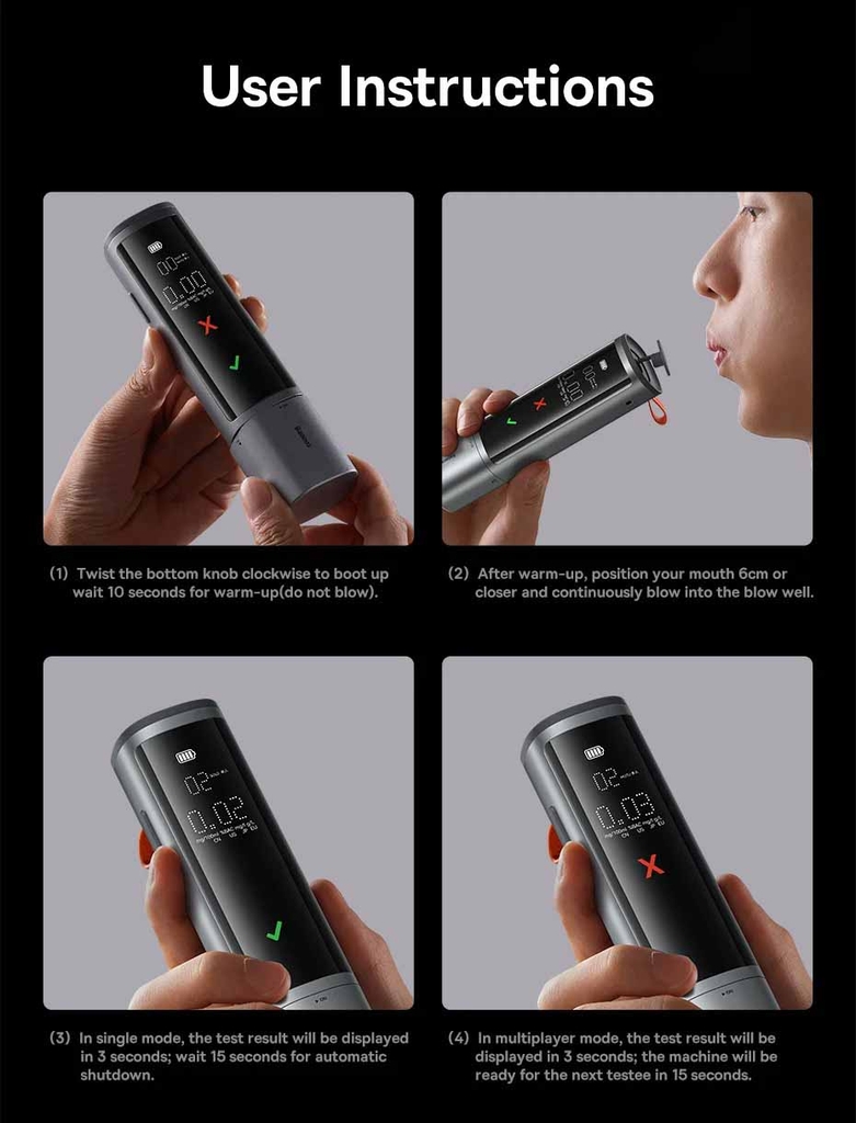 Máy đo nồng độ cồn tự động Baseus SafeJourney Pro Series Breathalyzer (màn hình LED USB)
