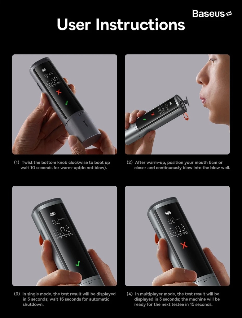Máy đo nồng độ cồn tự động Baseus SafeJourney Pro Series Breathalyzer (màn hình LED USB)