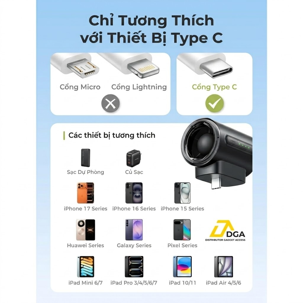 Mô đun quạt tốc độ cao dùng thêm cho pin dự phòng AECOOLY Air Mate (17000RPM, 4-Speed Level Adjustment)