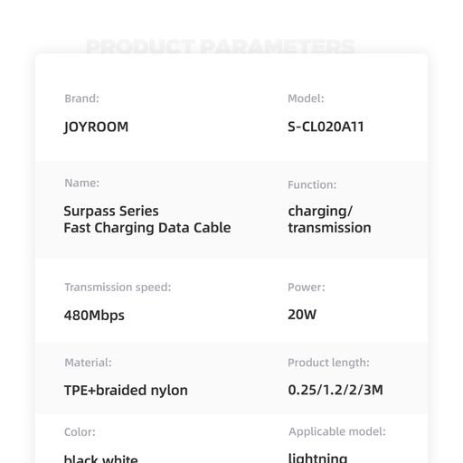 Cáp sạc nhanh Joyroom S-CL020A11 Surpass Series 20W Type-C to Lightning Fast Charging Data Cable