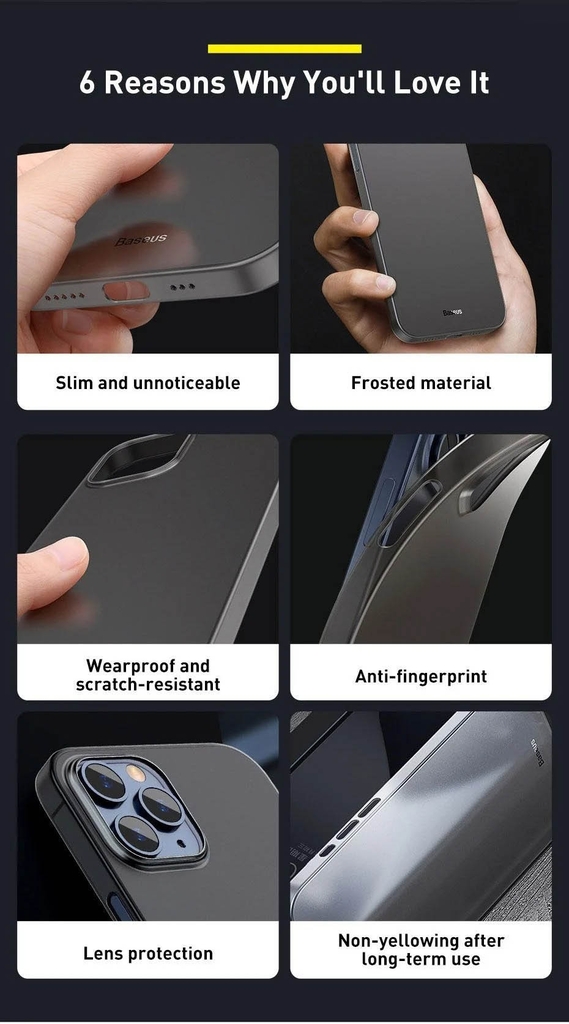 Ốp lưng siêu mỏng chống bám vân tay dùng cho iPhone 12 Series Baseus Wing Case