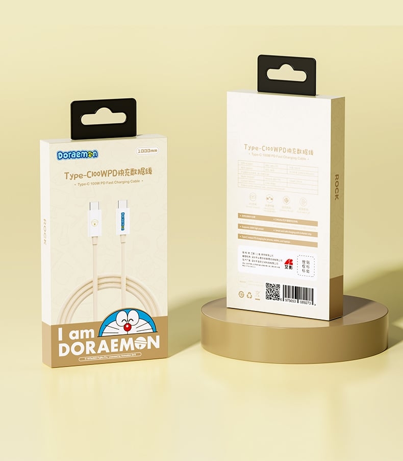 Cáp Sạc Nhanh Cho iPhone 14/15 Series ROCK Doraemon Fast Charging Cable (1M, 100W/6A, Doraemon Authentic Licensed)