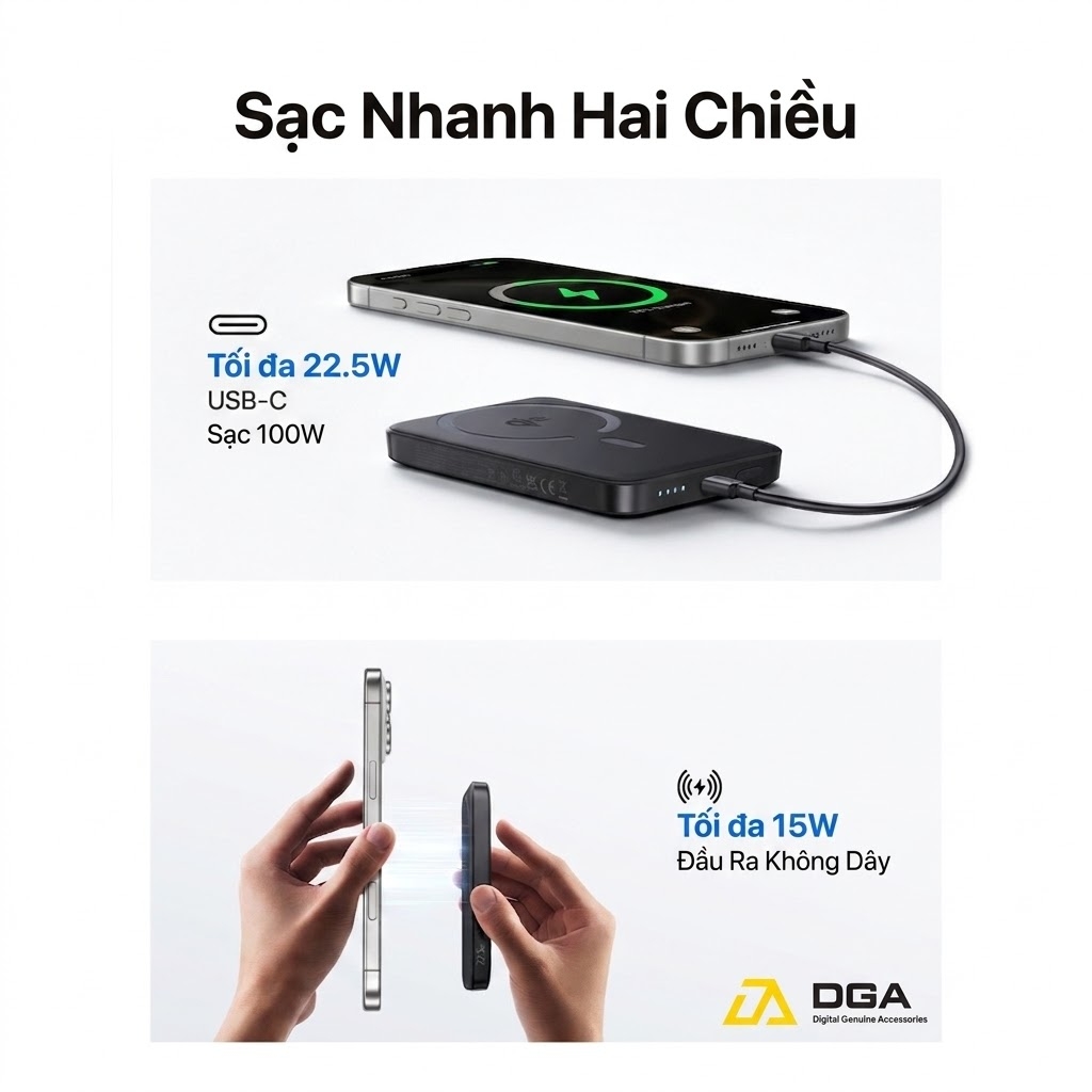 Pin Dự Phòng Không Dây Baseus EnerFill FM12 Qi2 10000mAh 22.5W (Sạc Không Dây Qi2 15W)