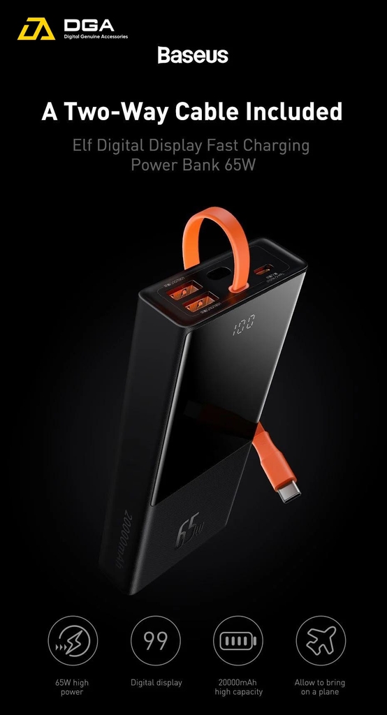 Pin sạc dự phòng 65W 20000mAh công suất cao Baseus Elf Digital Display Fast Charging Power Bank