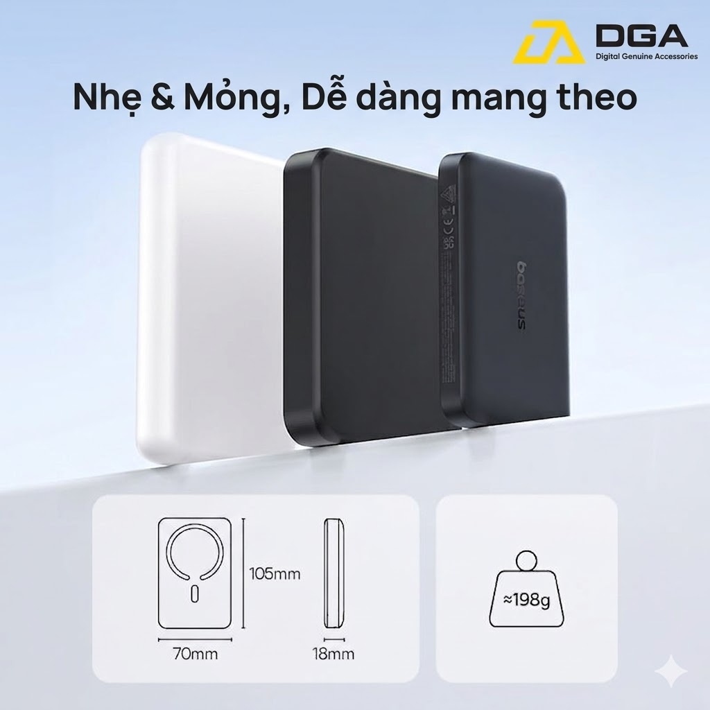 Pin Dự Phòng Không Dây Baseus EnerFill FM11 10000mAh 30W (1*Type-C port, NTC Cooling System, 15W Wireless Charging)