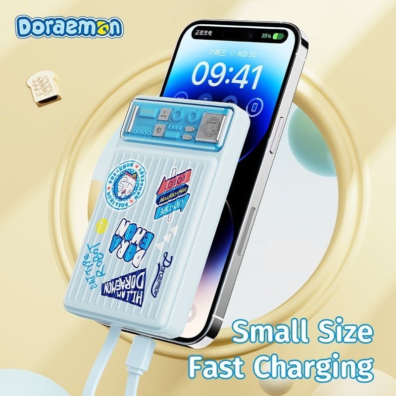 Pin Dự Phòng Không Dây ROCK SPACE Doraemon P92 Dual PD20W Travel Series (10000mAh, Tích Hợp MagSafe, Doraemon Authentic Licensed)