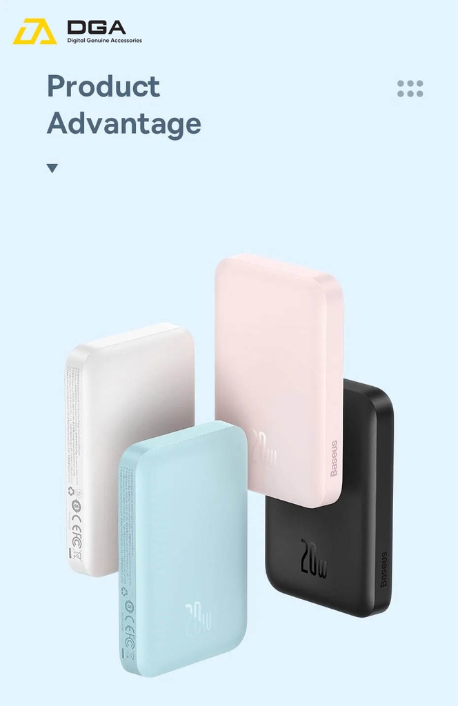 Pin Sạc Dự Phòng Không Dây Sạc Nhanh 20W Tích Hợp Nam Châm Baseus Magnetic Wireless Charging Power bank 10000mAh (With Baseus Xiaobai series Cable Type-C to Type-C 60W(20V/3A) 50cm)