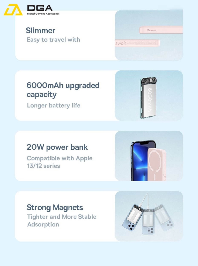Pin Sạc Dự Phòng Không Dây Sạc Nhanh 20W Tích Hợp Nam Châm Baseus Magnetic Wireless Charging Power bank 10000mAh (With Baseus Xiaobai series Cable Type-C to Type-C 60W(20V/3A) 50cm)