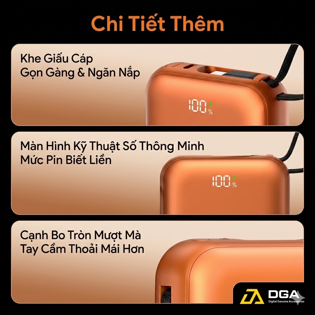 Pin Dự Phòng USAMS CD258 10000mAh 20W (With Built-in Type-C + Lighting cable, Digital Display, 3C Certification)
