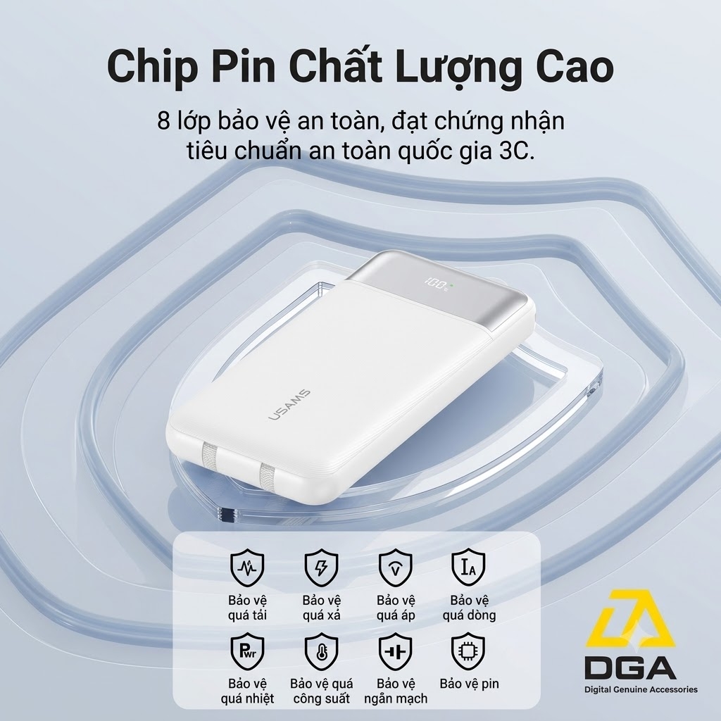 Pin Dự Phòng USAMS CD281 10000mAh 22.5W Tích Hợp Cáp Sạc , Mang Lên Được Máy Bay Chuẩn CCC-FCC-CE