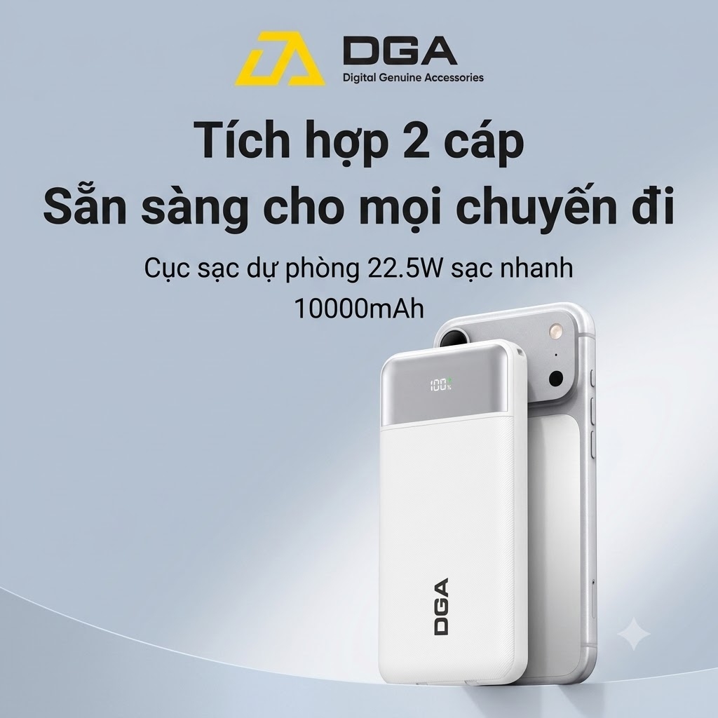 Pin Dự Phòng USAMS CD281 10000mAh 22.5W Tích Hợp Cáp Sạc , Mang Lên Được Máy Bay Chuẩn CCC-FCC-CE