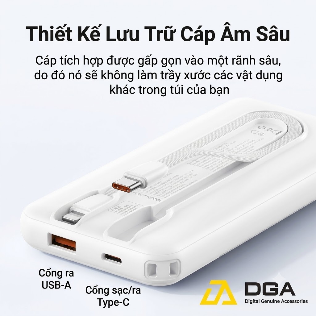 Pin Dự Phòng USAMS CD281 10000mAh 22.5W Tích Hợp Cáp Sạc , Mang Lên Được Máy Bay Chuẩn CCC-FCC-CE