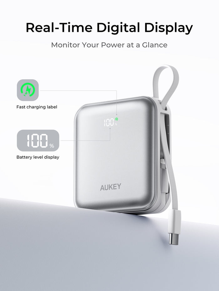 Pin Dự Phòng AUKEY PB-Y92L 20000mAh 35W (CCC / 3C Certification, 1*Type-C + 1*USB-A + 1*Type-C + Lightning Built-in Cable, Digital Display)