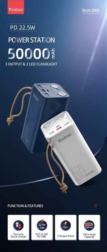 Pin sạc dự phòng YOOBAO 50000 mAh H5 sạc nhanh PD 22.5W