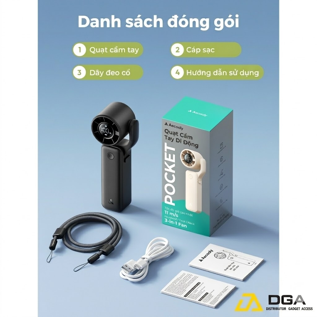 Quạt Cầm Tay AECOOLY AirGimbal PF04 (3500mAh, 17H, Display Screen, 11m/s, 15000RPM, 220° Adjustable, 5-Speed Turbo Wind)