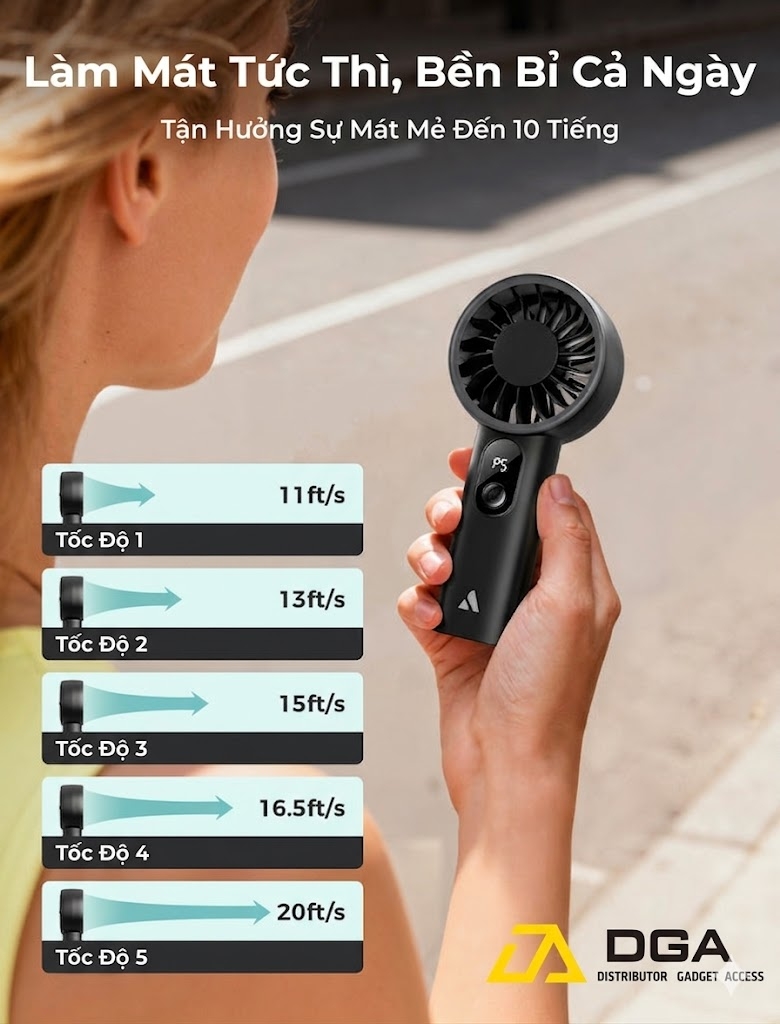 Quạt Cầm Tay AECOOLY Halo 03 5W (2000mAh, 10.5H, 6000RPM, 5 Adjustable Speeds, 6m/s, Digital Display)