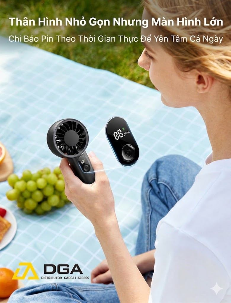 Quạt Cầm Tay AECOOLY Halo 03 5W (2000mAh, 10.5H, 6000RPM, 5 Adjustable Speeds, 6m/s, Digital Display)