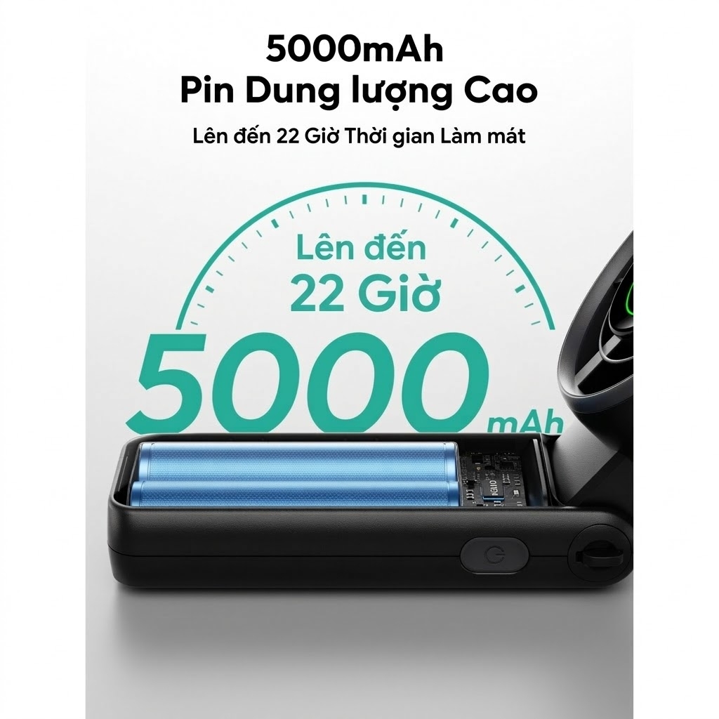 Quạt Cầm Tay AECOOLY Halo 02 (7000rpm, 5000mAh, Dual Air Channels, Ultra-High Wind Power, Foldable and placed on the desktop, Versatile Handheld/Desktop/Hanging Usage) - BLACK