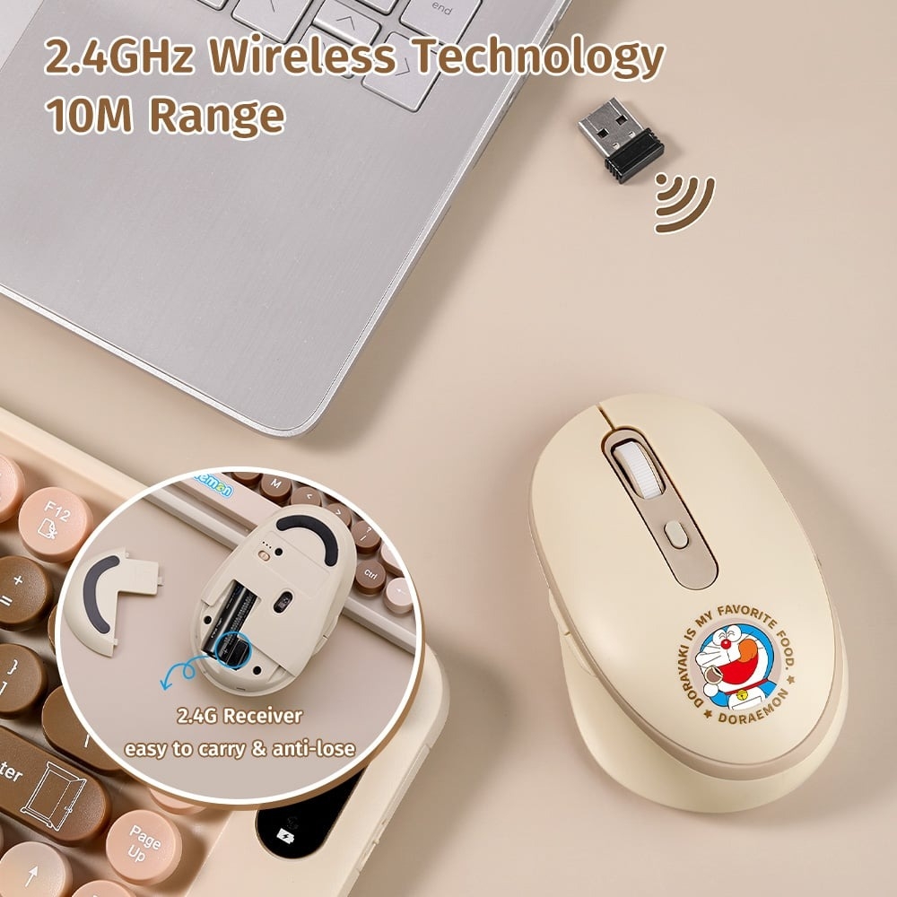 Chuột + Bàn Phím Không Dây ROCK Doraemon J10 (Phạm vi lên tới 10m, 2.4GHz Receiver)