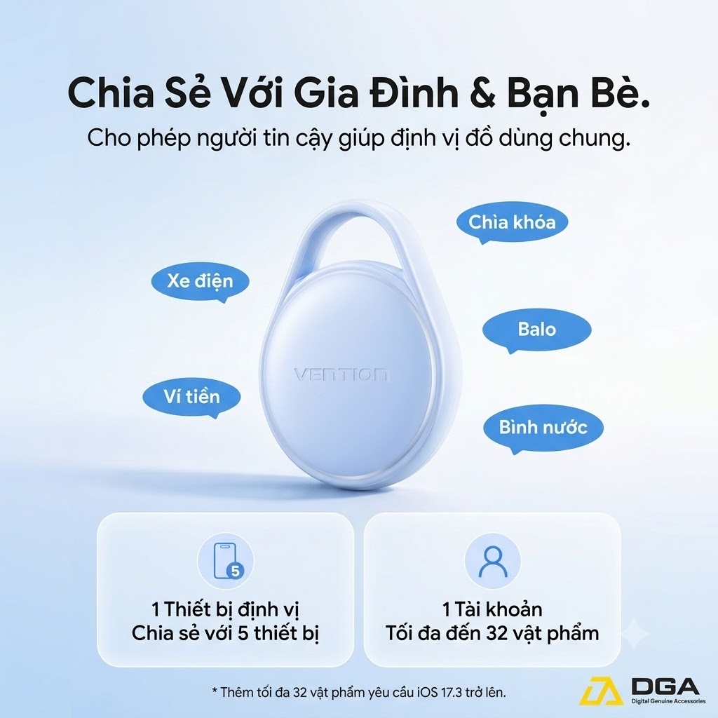 Tag Định Vị Vention KQX Tương Thích Apple Find My & Android, Pin >1 Năm