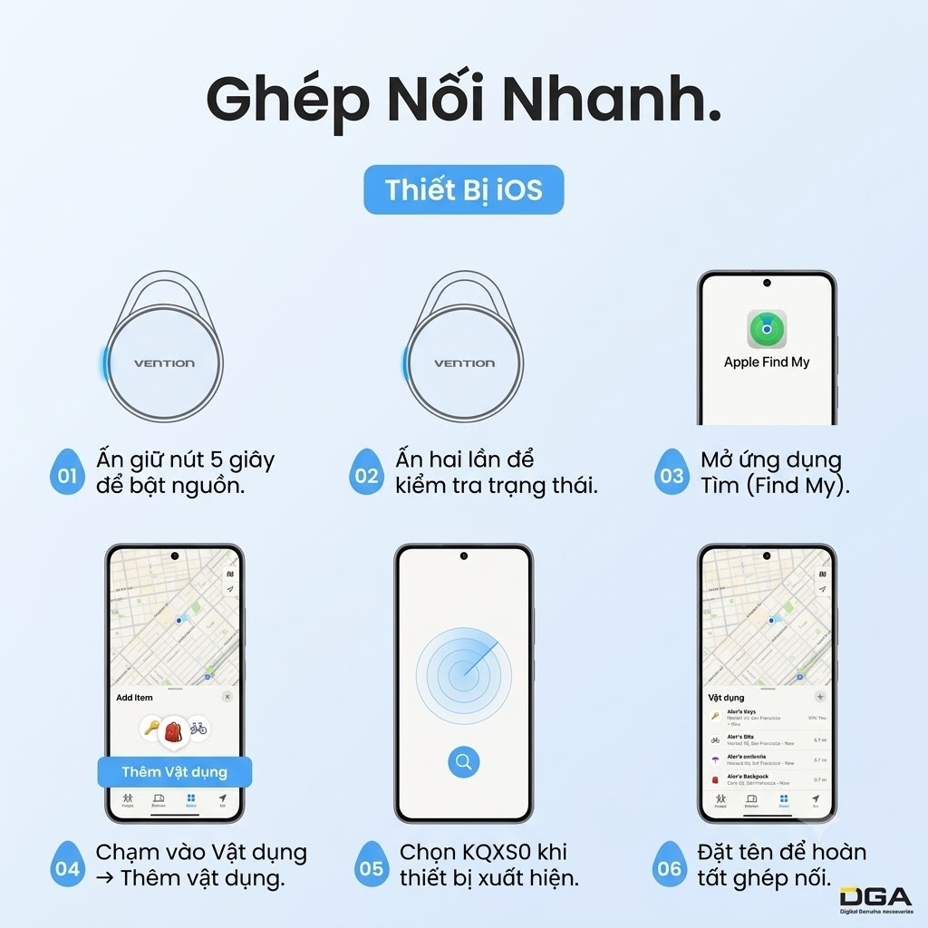 Tag Định Vị Vention KQX Tương Thích Apple Find My & Android, Pin >1 Năm