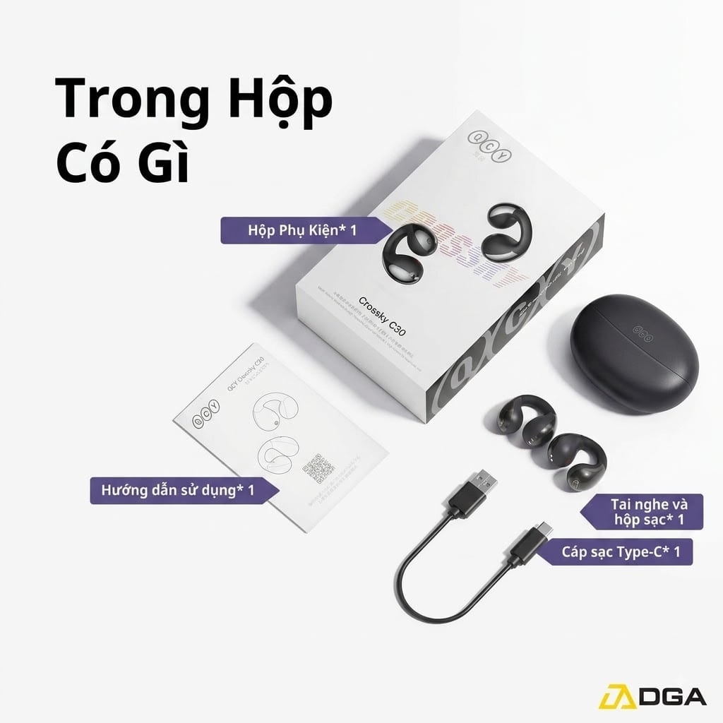 Tai Nghe Kẹp Tai QCY Crossky C30: Bluetooth 5.4, Driver 10.8mm, ENC 4-Mic