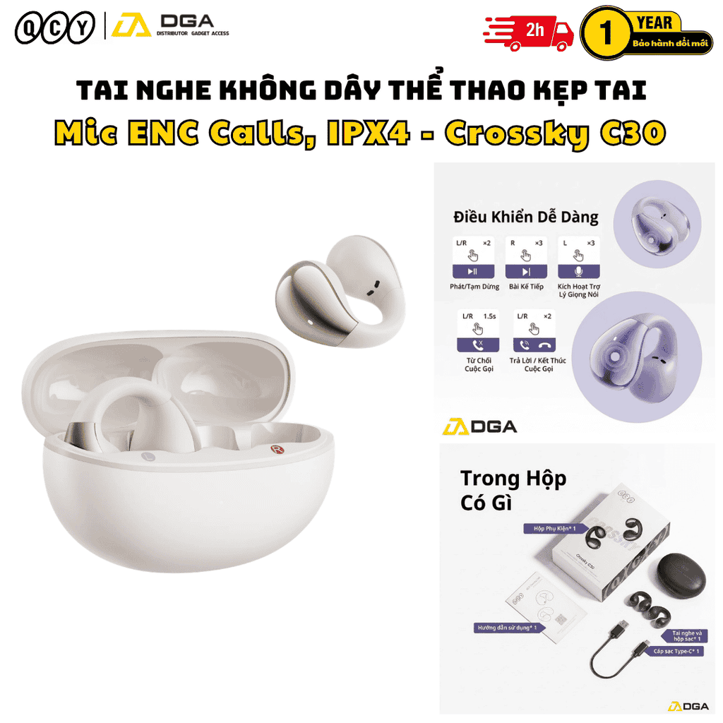 Tai Nghe Kẹp Tai QCY Crossky C30: Bluetooth 5.4, Driver 10.8mm, ENC 4-Mic