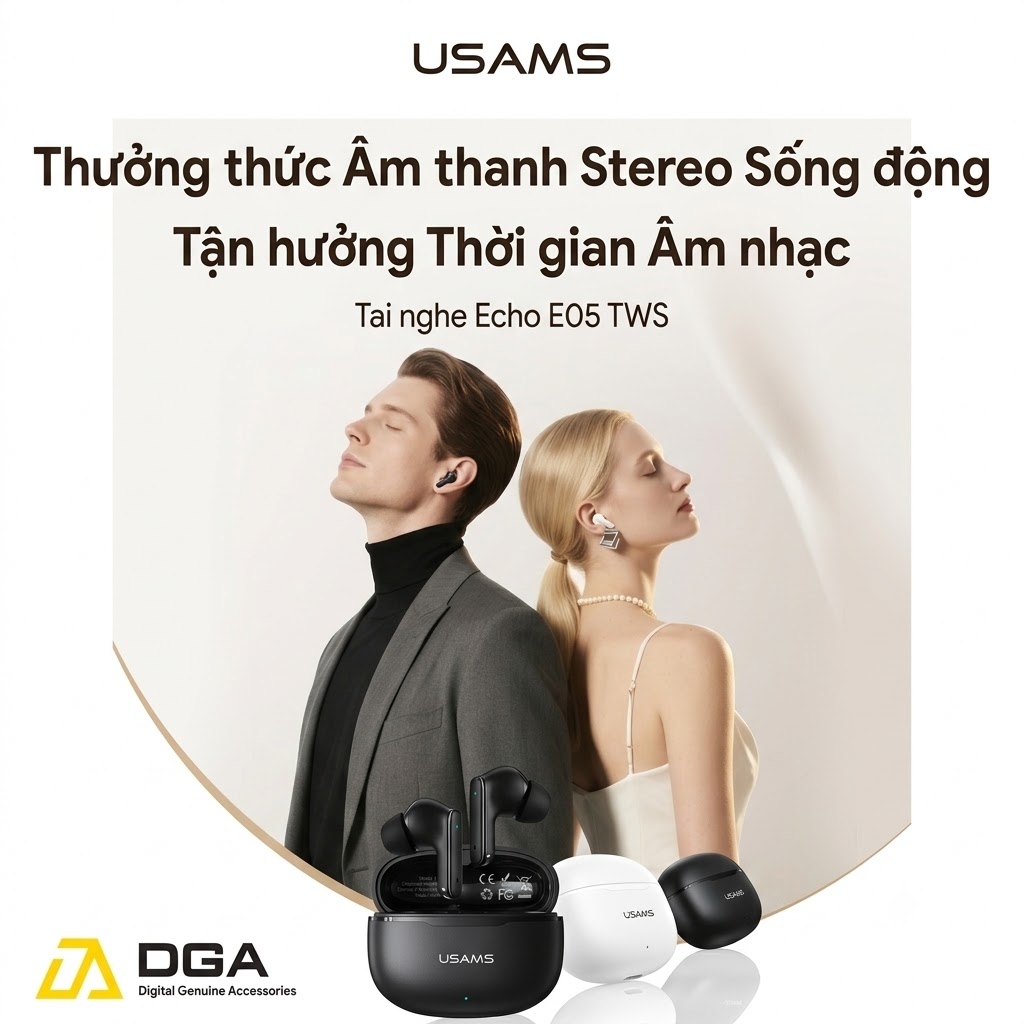 Tai Nghe Bluetooth TWS USAMS Echo E05 (Bluetooth v6.0, 3.5H, 3D Surround Stereo Sound, Low latency)
