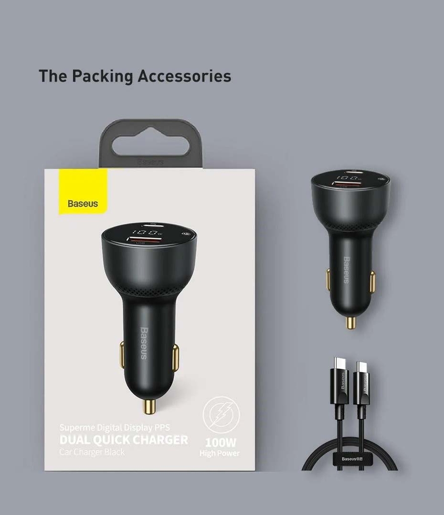 Tẩu sạc công suất cao 100W Superme Digital Display PPS Dual Quick Charger Car Charger