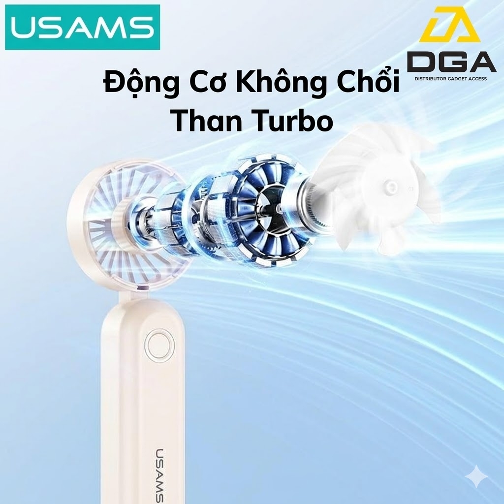 Quạt Cầm Tay USAMS ZB352 3W (Intelligent Digital Display, 1200mAh, 5-gear of Wind, 105° Foldable, 10398RPM)