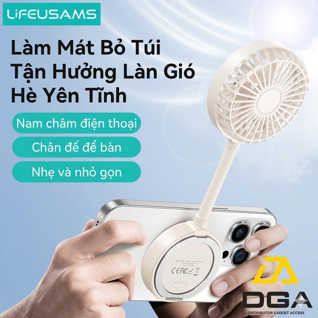 Quạt Cầm Tay USAMS LU02 3.9W (360° Free Rotation, With stand, 7pcs High-speed Spiral Blades, 900mAh, Strong Magnetic Suction, Three Gear Wind)