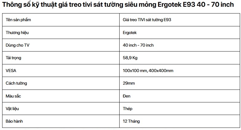 Giá treo màn hình tivi Ergotek E93